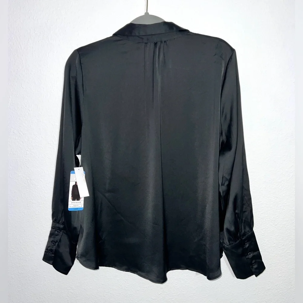 NWT Joie Satin Buttoned Career Blouse Black Large Office